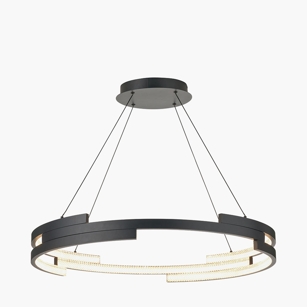 Sienna Matte Black & Crystal LED Ring Pendant Light